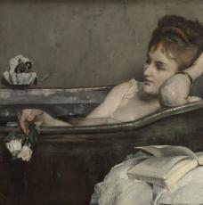 Alfred Stevens (1823-1906), Le Bain, dit aussi La Femme au bain ou La Baignoire. Vers 1867, peinture (huile sur toile), 73,5 × 92,8 cm. Paris, musée d’Orsay (INV 20846)
