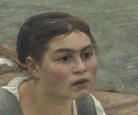 Jules Bastien-Lepage (1848-1884), Les Foins (détail du visage de la jeune femme). 1877, peinture (huile sur toile), 160 × 195 cm. Paris, musée d’Orsay (RF 2748)