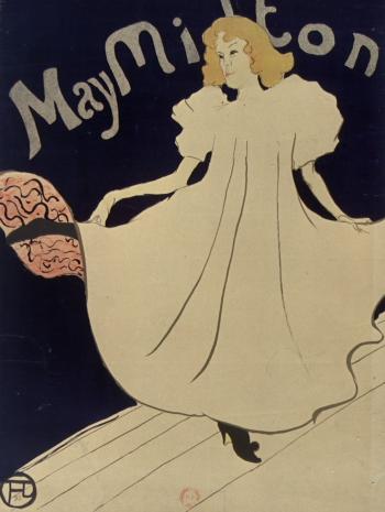Affiche de Tououse-Lautrec, femme en blanc dans un cabaret
