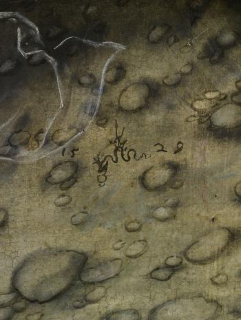 Lucas Cranach l’Ancien (1472-1553), Vénus debout dans un paysage. Détail de la signature du peintre. 1529, peinture (huile sur bois de hêtre), 38 × 25 cm. Paris, musée du Louvre (INV 1180)
